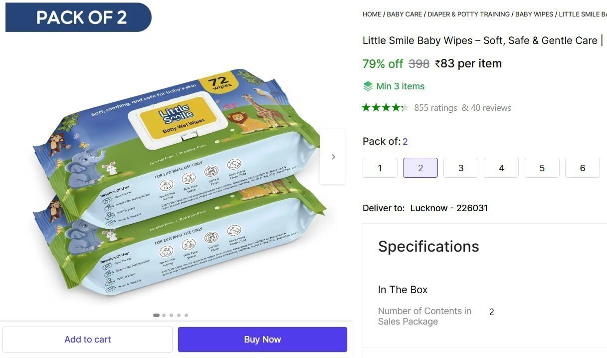 Shopsy Baby Wipes Pack Of 2 72 Wipes 83