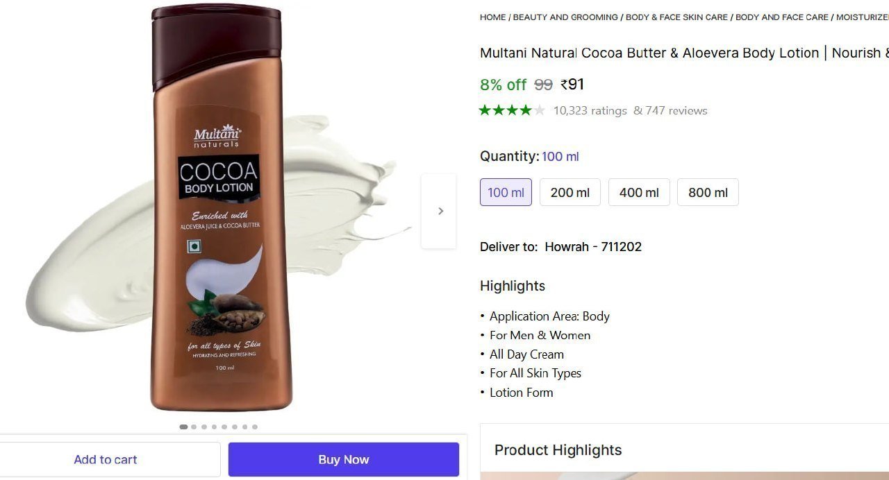 Shopsy Cocoa Butter Aloevera Body Lotion 100 