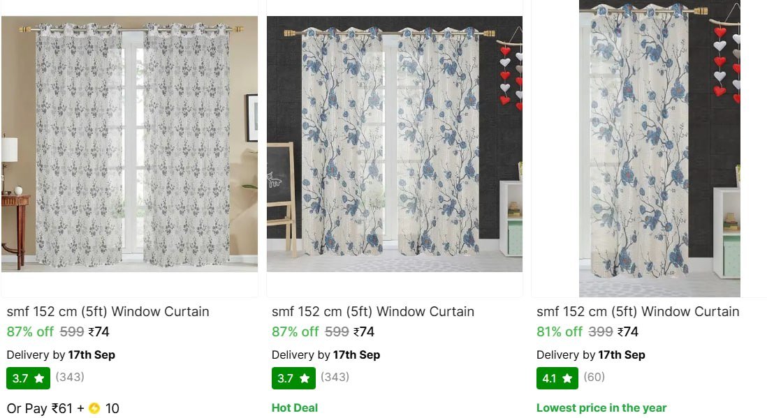 Shopsy Curtains Starts At 74 Min 2 Qty