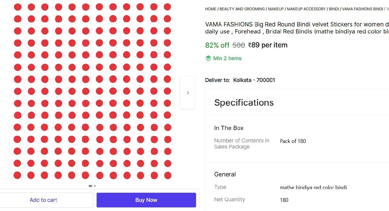 Shopsy Pack Of 180 Big Red Round Bindi 89 Min