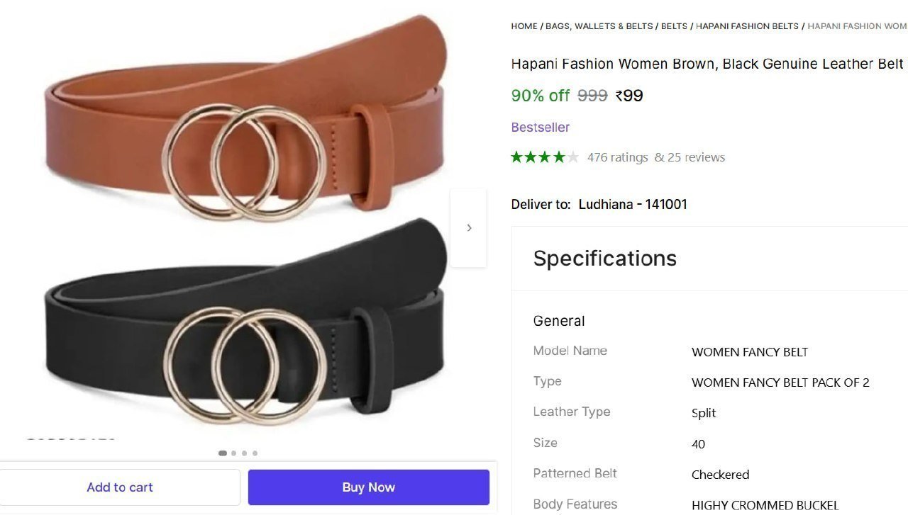 Shopsy Pack Of 2 Belts 99