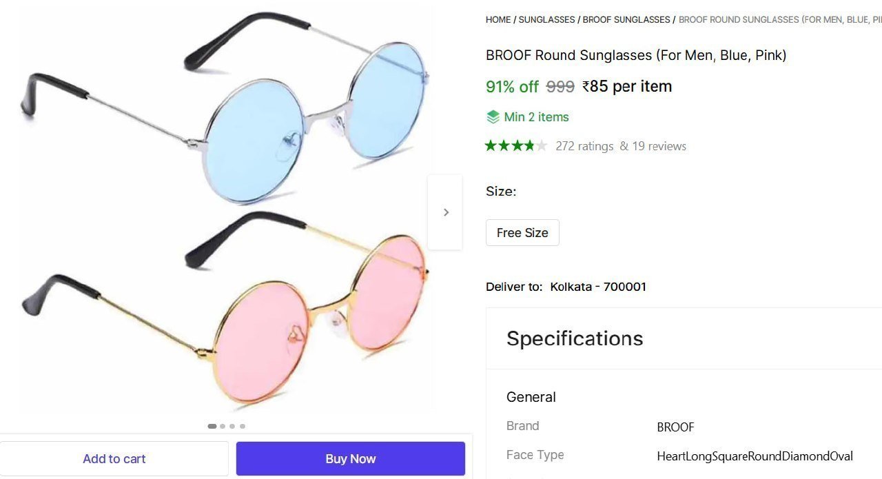 Shopsy Round Sunglasses 85min Buy - 2