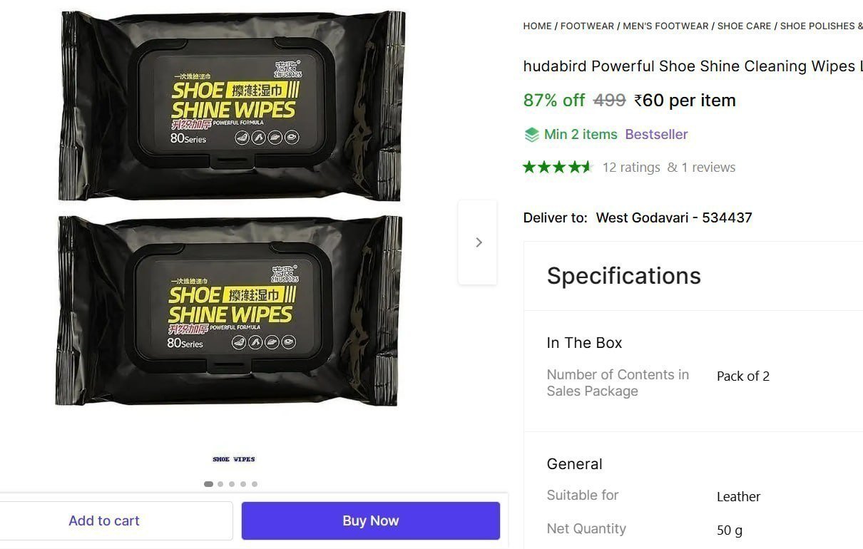 Shopsy Shoe Shine Cleaning Wipes 60