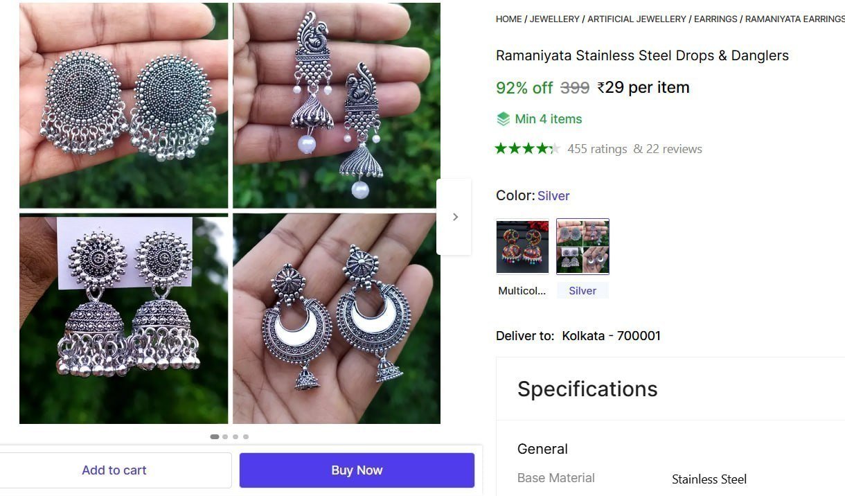 Shopsy Stainless Steel Drops Danglers 29 Min 