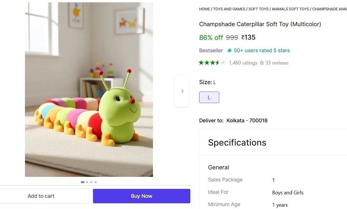 Shopsy Super Caterpillar Soft Toy 135