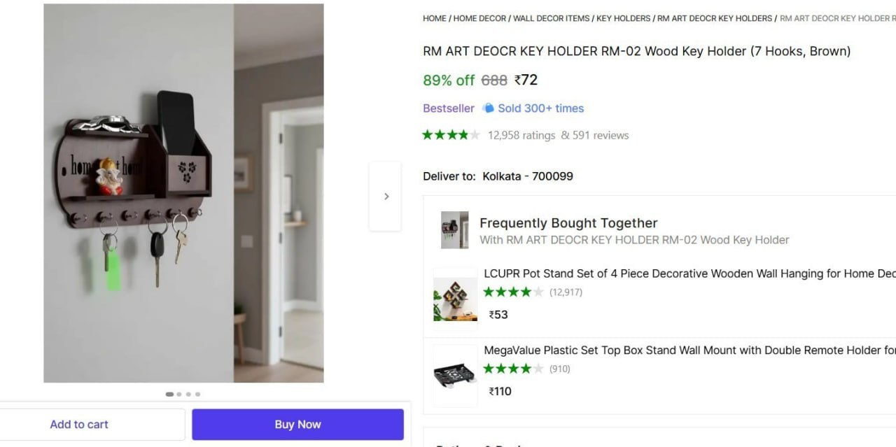 Shopsy Wood Key Holder (7 Hooks Brown) 72