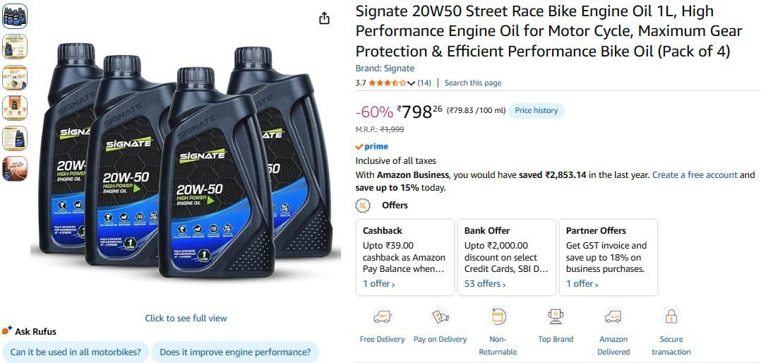 Signate 20w50 Street Race Bike Engine Oil 1l 