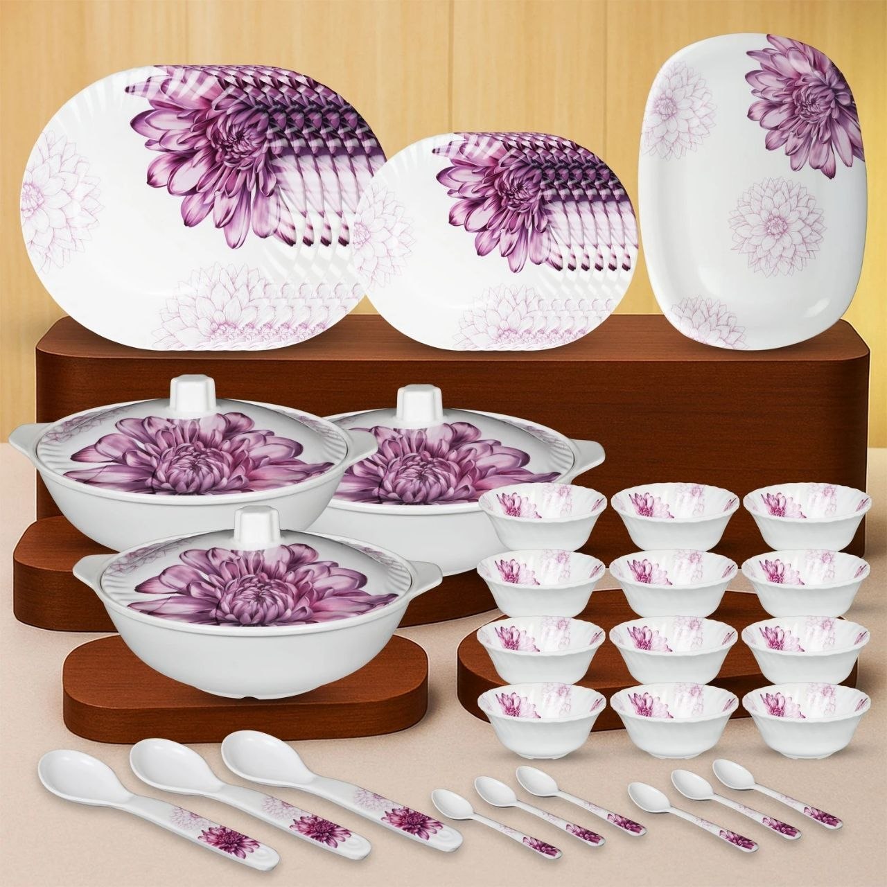 Sigri-wala Pack Of 40 Melamin Dinner Set (whi