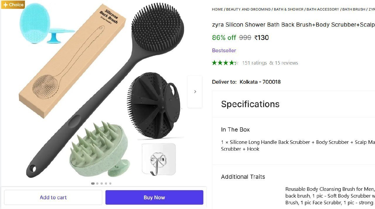 Silicone Long Handle Back Scrubber Body Scrub