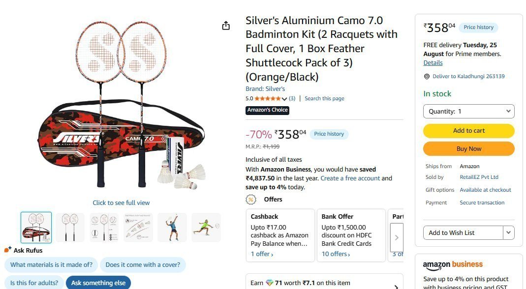 Silver Badminton 70 2 Pc Rs 358 Check All Var
