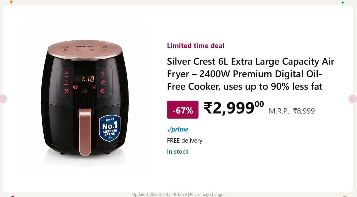 Silver Crest 6l Air Fryer 2400w 2999