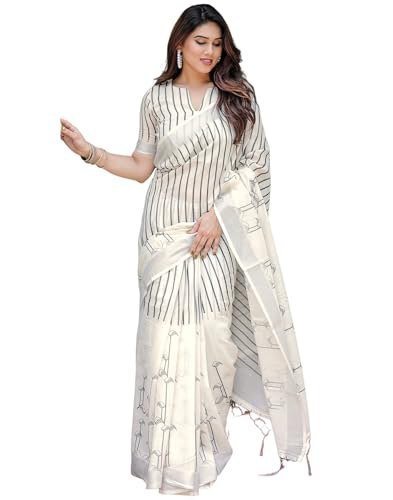 Siril Women S Cotton Linen Printed Saree With