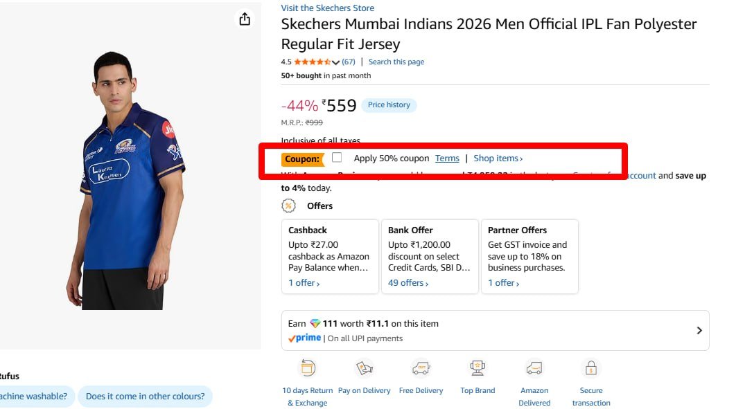 Skechers Mumbai Indians 2026 Jersey 280 50