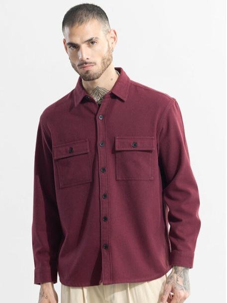 Snitch Maroon Classic Relaxed Fit Pure Cotton
