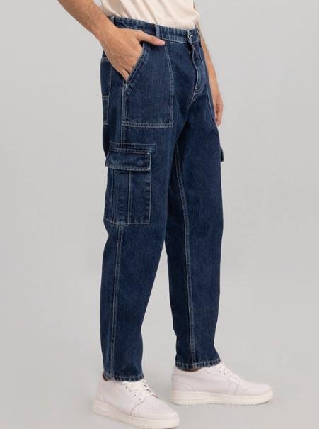 Snitch Men Blue Baggy Fit Pure Cotton Stretch