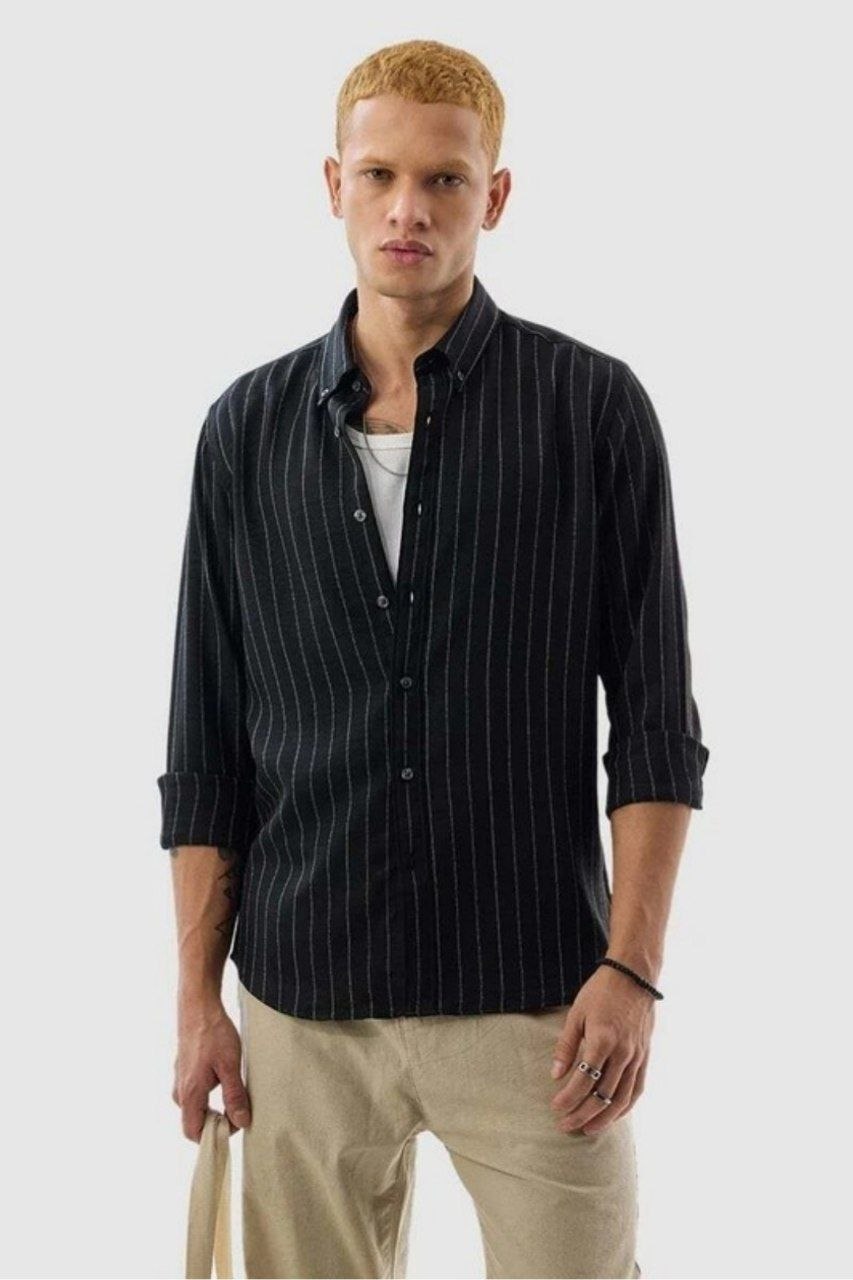 Snitch Men Slim Fit Striped Button Down Collar Casual Shirt 646