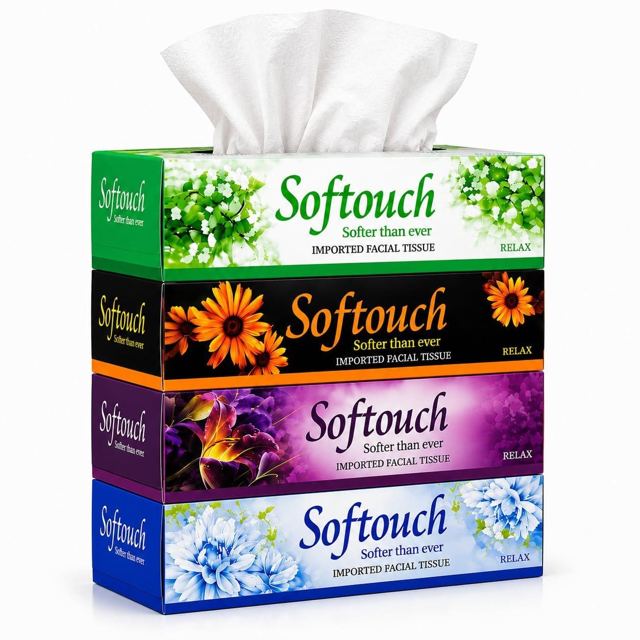 Softouch 2 Ply Facial Tissue Box Pack Of 4 100 Pul