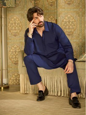 Sojanya Thread Work Shirt Collar Pathani Pure Cott