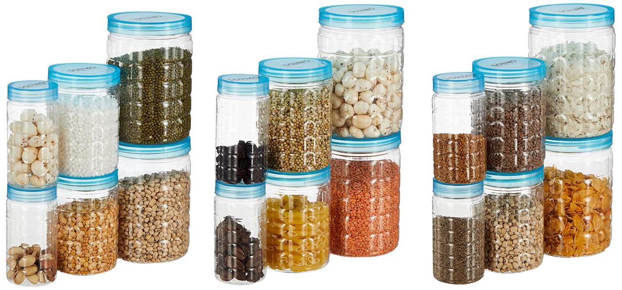 Solimo Checkered Jar Container Set 18 Pieces 