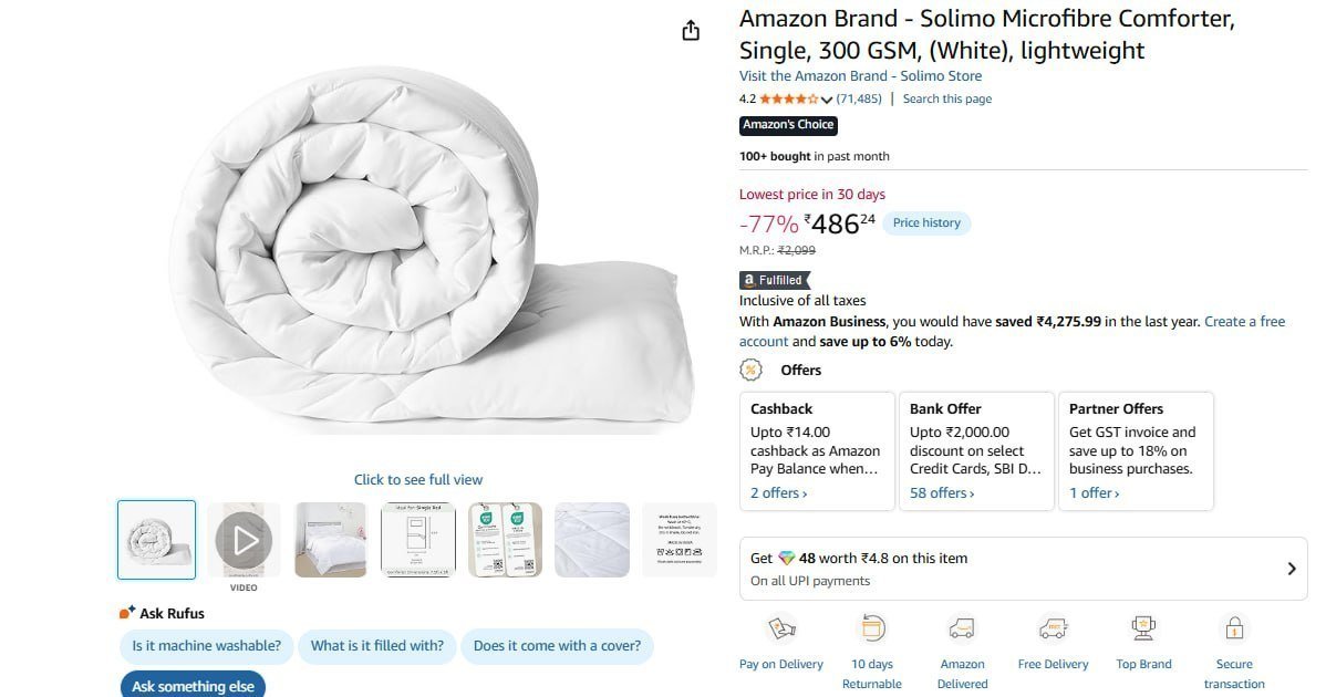 Solimo Microfibre Comforter 486