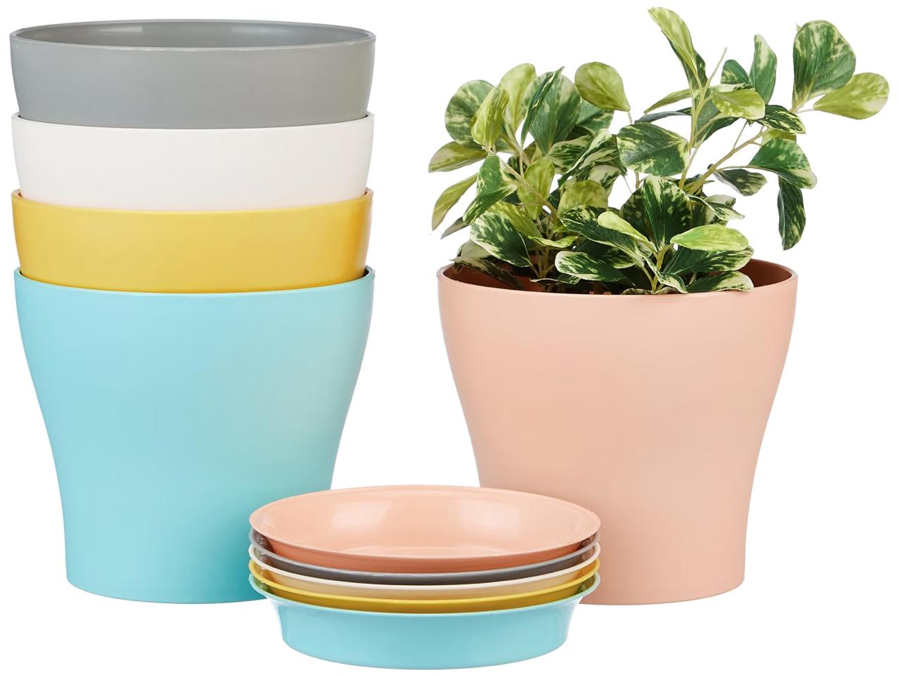 Solimo Round Pots For Plants With Bottom Tray (set Of 5 Multicolor)