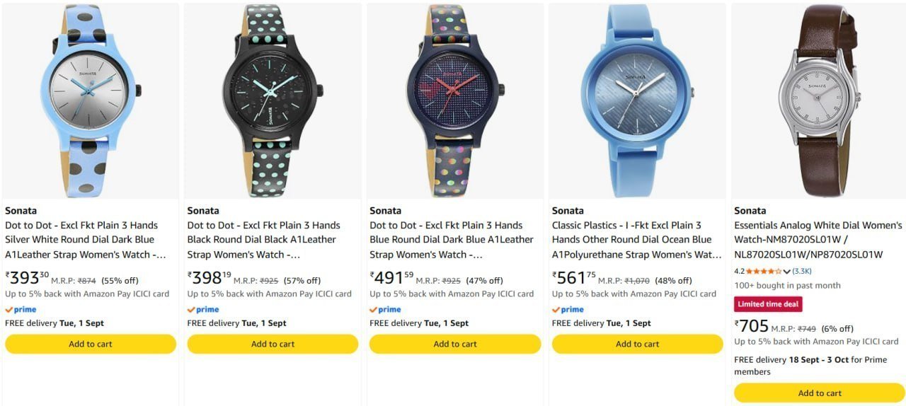 Sonata Watches Starts 393 Men Women