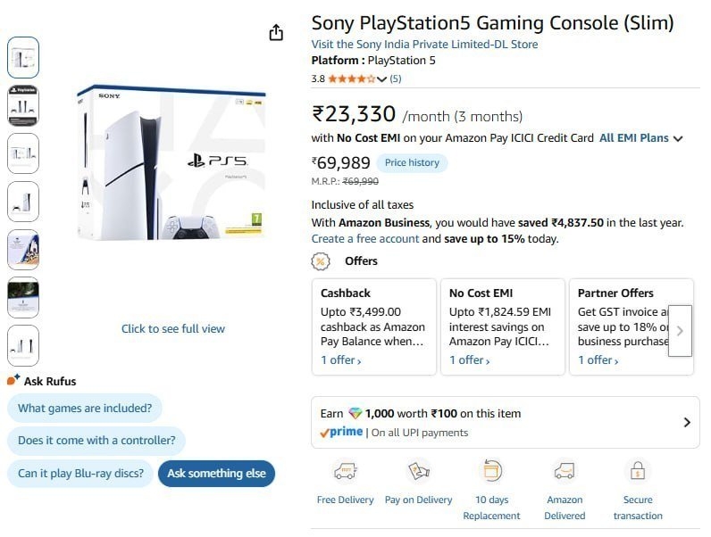 Sony Playstation5 Gaming Console (slim) 69 98