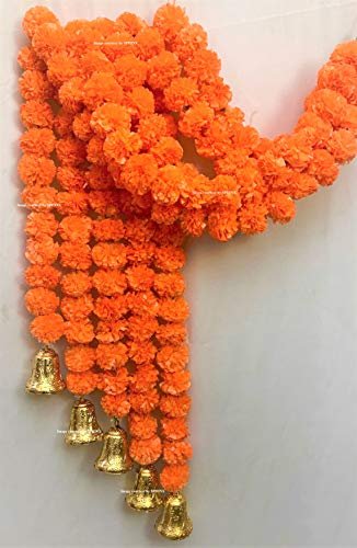 Sphinx Artificial Marigold Fluffy Flowers And Golden Silver Hanging Bells G