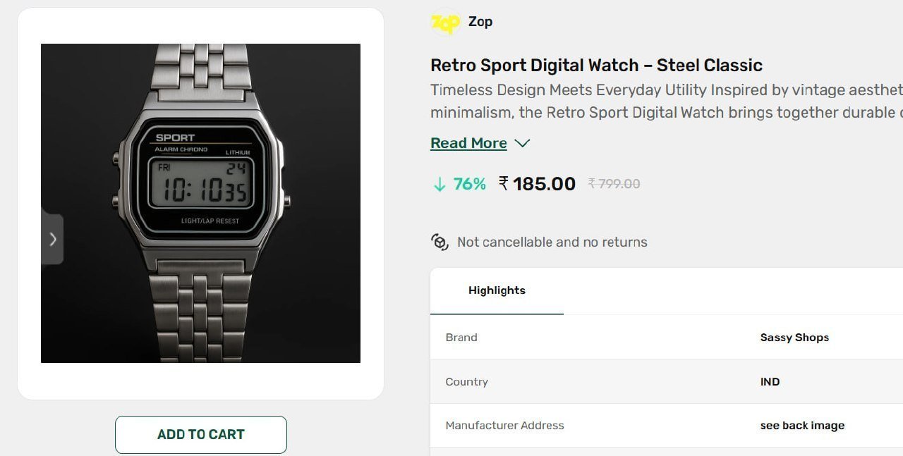 Sport Digital Watch Steel Classic 185