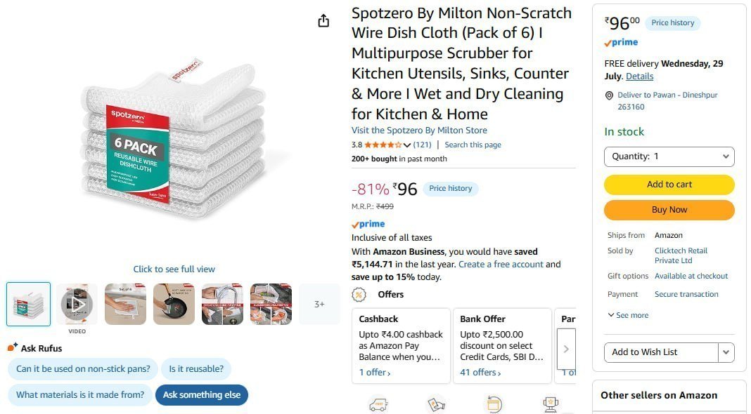 Spotzero By Milton Non-scratch Wire Dish Cloth (pa