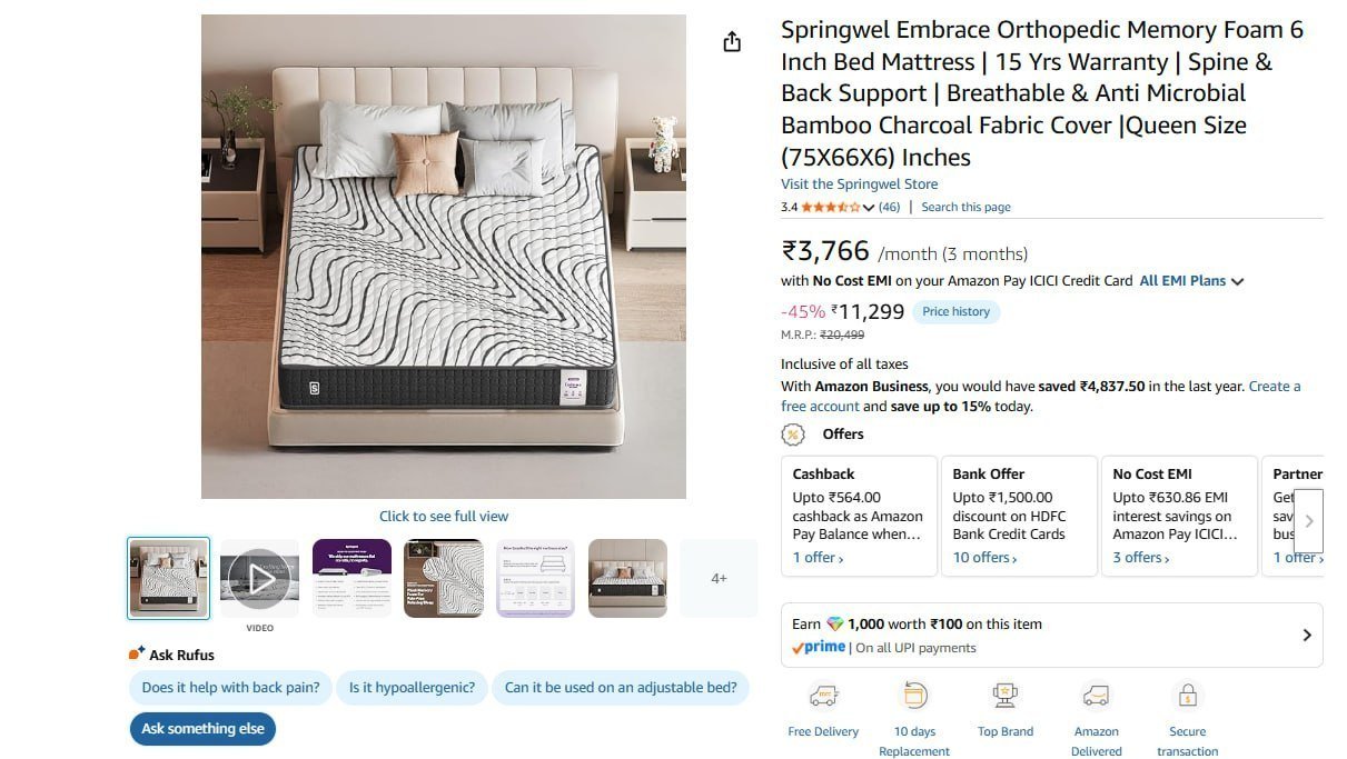 Springwel Orthopedic 5 Inch Bed Mattress 5669 3000