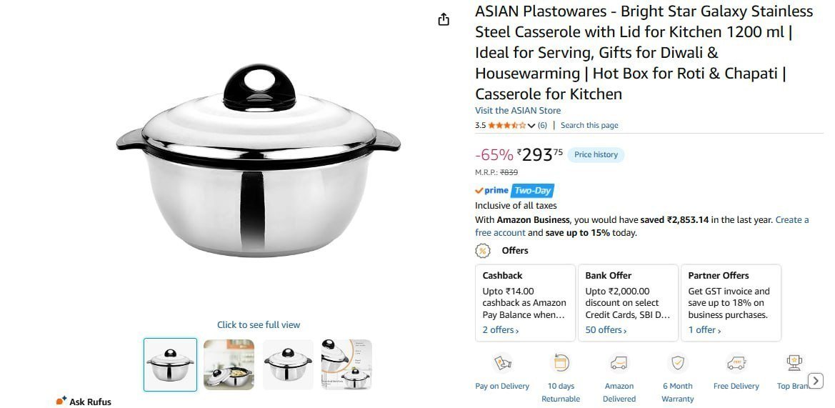Stainless Steel Casserole With Lid 1200 Ml 29