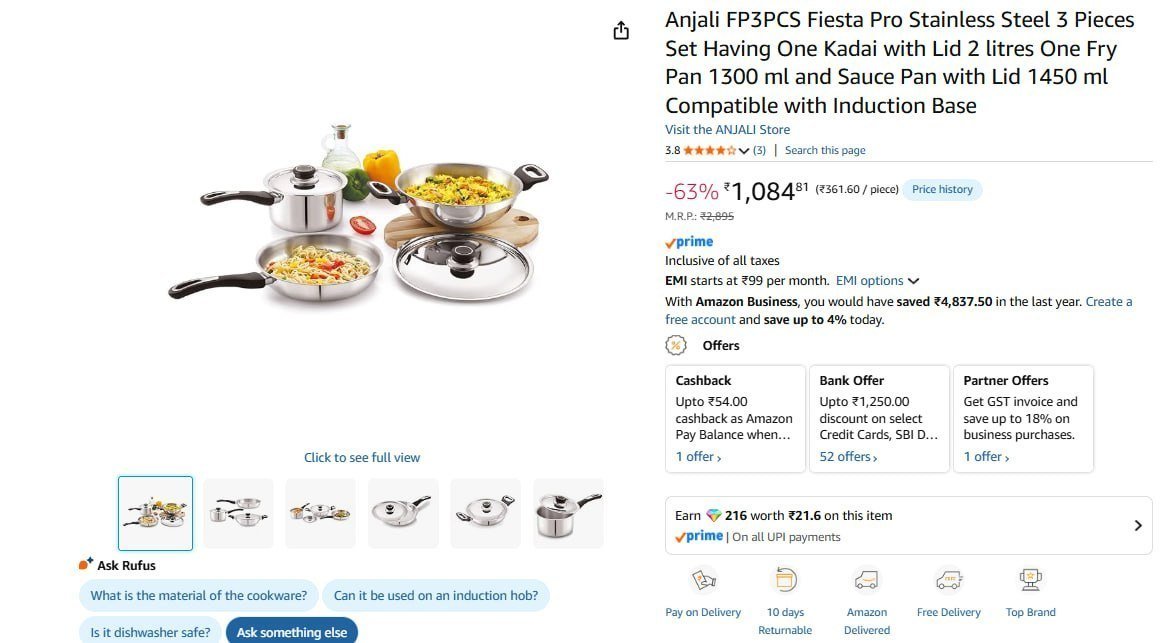 Stainless Steel Cookwear Set Of 3 Induction B