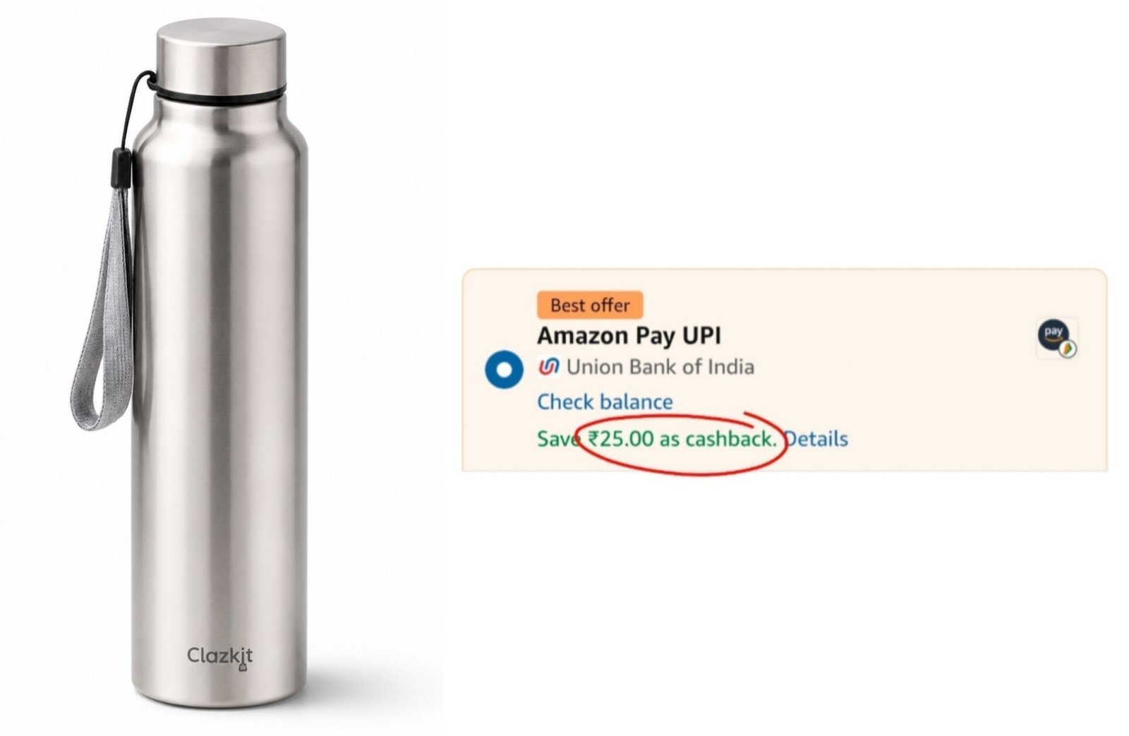 Stainless Steel Water Bottle At 104collect Get 25 Cashbackbuy Pay Via Amazo