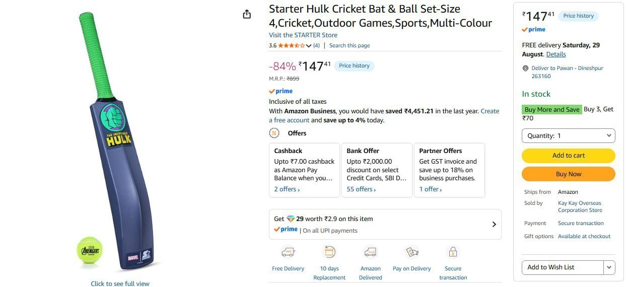 Starter Hulk Cricket Bat Ball Set 147