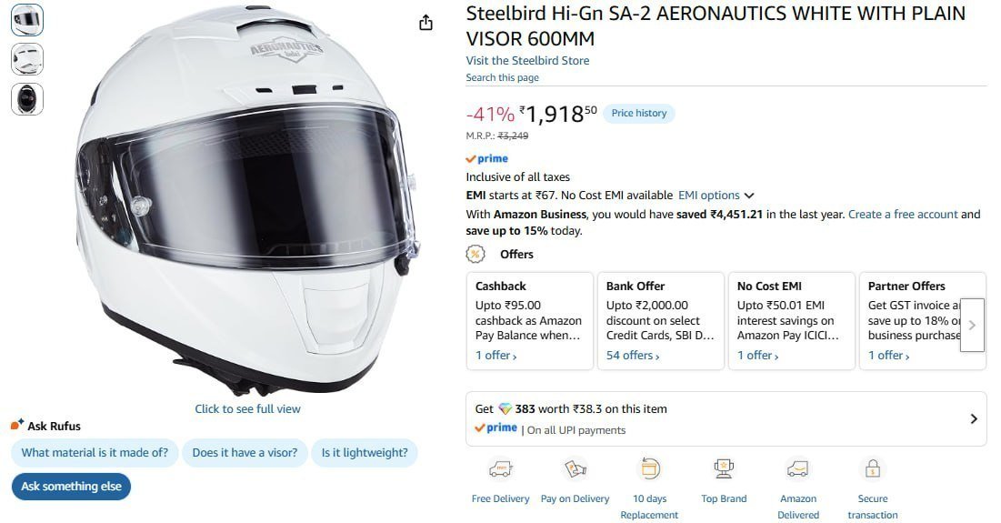 Steelbird Aeronautics White Helmet 1918 2580