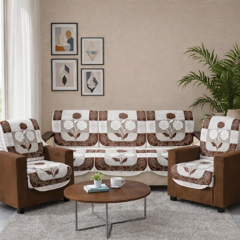 Stitchnest 10 Piece Cotton Net Sofa Cover Washable Protective Covers Floral