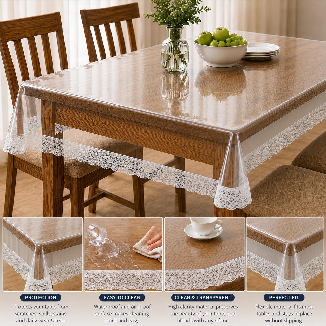 Stitchnest Pvc Transparent 4 Seater Dining Ta