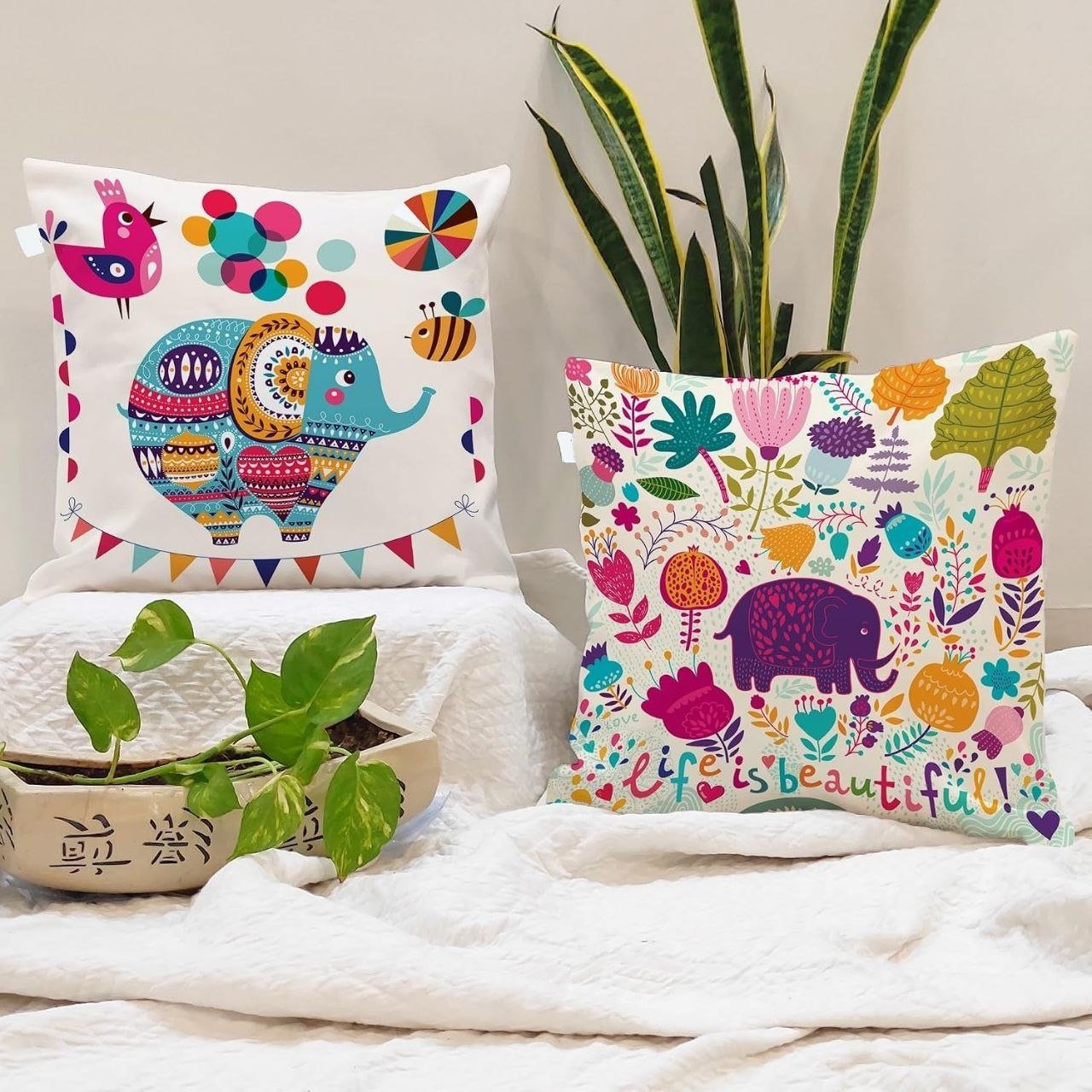 Stitchnest Set Of 2 Polycotton Cushion Covers 16x1