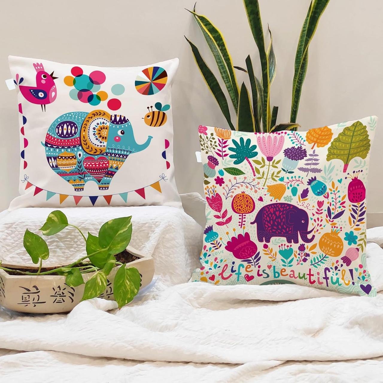 Stitchnest Set Of 2 Polycotton Cushion Covers