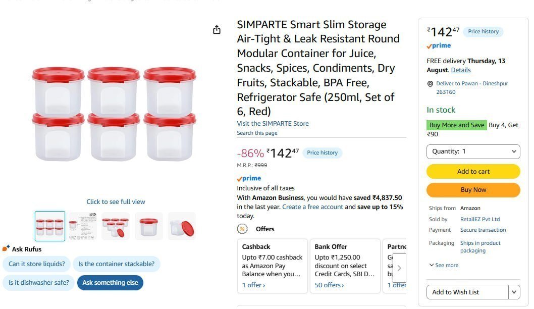 Storage Container (250ml Set Of 6) 142