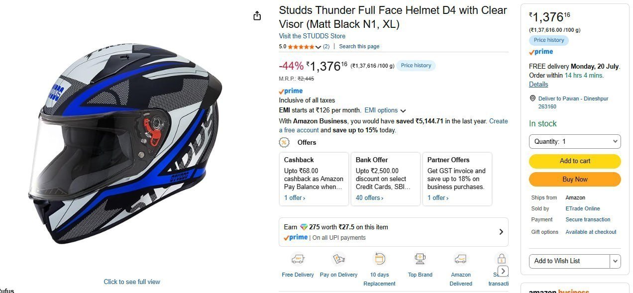 Studds Thunder Full Face Helmet 1376