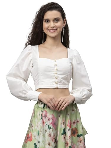 Studio Rasa Silk Blend Button Down Fitted Shirt Style Readymade Saree Blouse