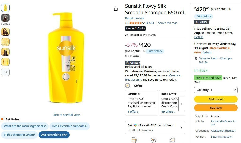 Sunsilk Shampoo 650 Ml 420