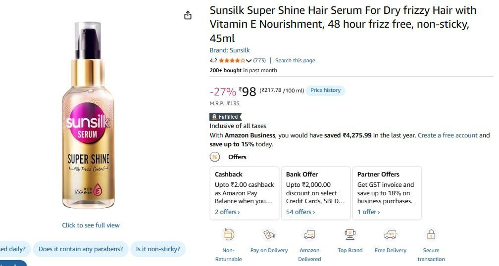 Sunsilk Super Shine Hair Serum 98