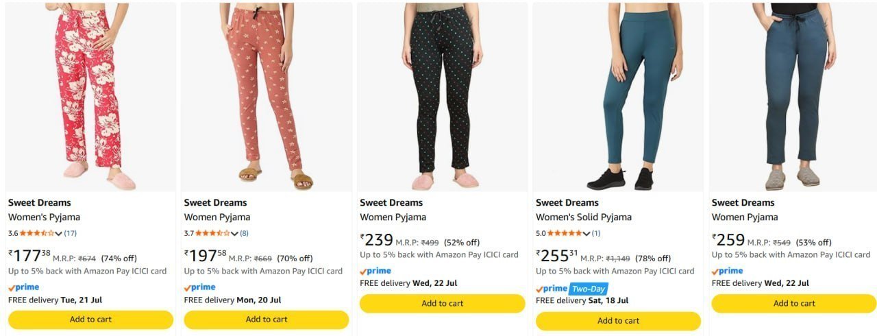 Sweet Dreams Women Pyjama Starts 177