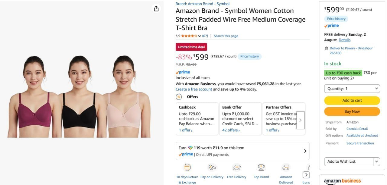 Symbol Women Cotton T-shirt Bra (pack Of 3) 599 Ch