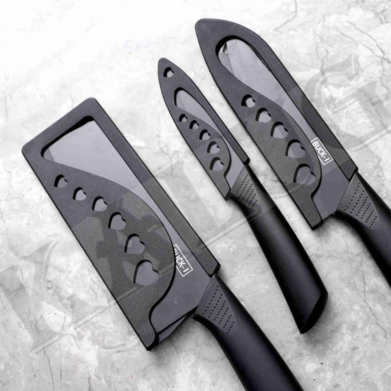 Syvio Stainless Steel 3 Pieces Chef Knife Set Full Black 249