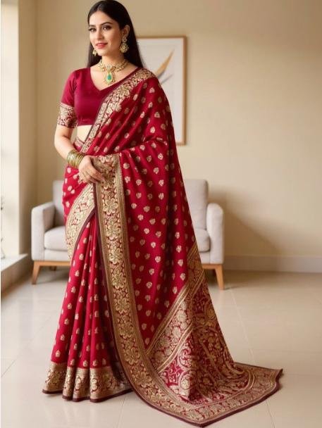 Szn Woven Design Zari Silk Blend Banarasi Sar