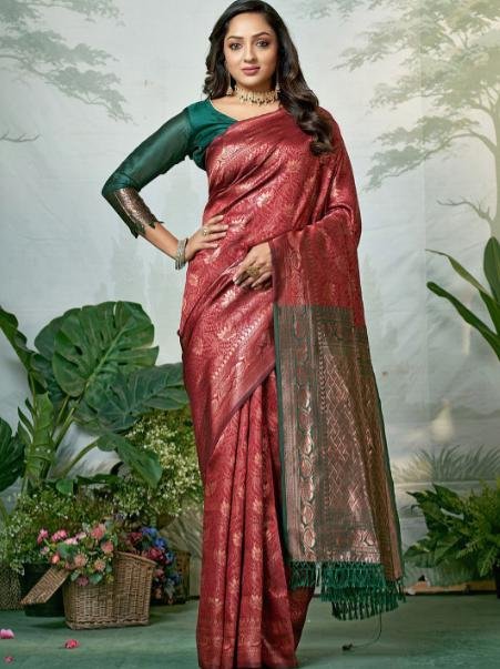 Szn Woven Design Zari Silk Blend Heavy Work Banara